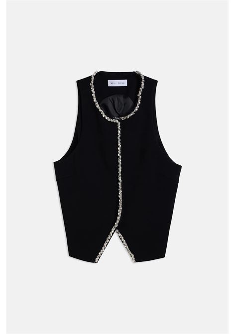 Gabardine Vest with Rhinestones and Crew Neck - Weili Zheng WEILI ZHENG |  | F25JG01_01B197